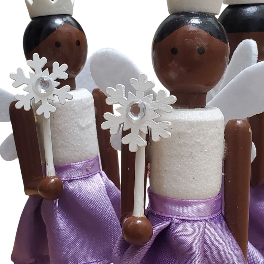 Christmas Tree Orniments Sparkling Set Of 3 Wooden Fairy Princess Figurines - Picture 7 of 12